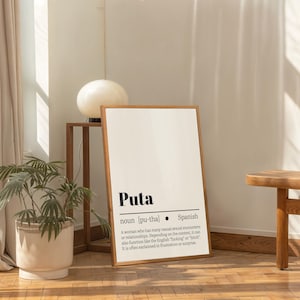 Poster Spaans woordenboek Puta – grappige afdrukbare muurkunst – Spaanse jargontypografie – digitale download – minimalistisch decor afbeelding 5