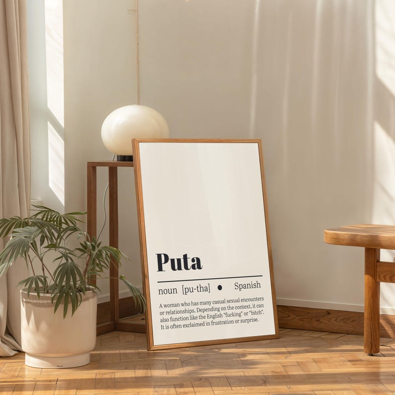 Poster Spaans woordenboek Puta – grappige afdrukbare muurkunst – Spaanse jargontypografie – digitale download – minimalistisch decor afbeelding 5