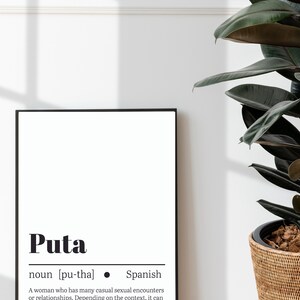 Spanish Word "Puta" Dictionary Definition Digital Poster - Printable Wall Art