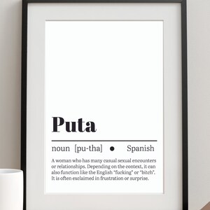 Spanish Word "Puta" Dictionary Definition Digital Poster - Printable Wall Art