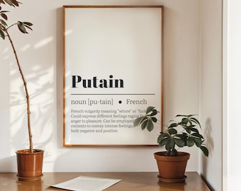 French Dictionary Digital Poster - &quot;Putain&quot; Definition Print - Funny Printable Wall Art, Quote Wall Art