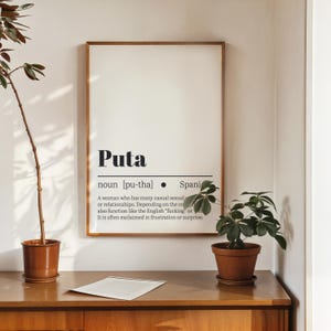Puta Spanish Dictionary Poster – Funny Wall Art – Spanish Slang Typography  – Minimalist Decor