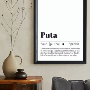 Spanish Word "Puta" Dictionary Definition Digital Poster - Printable Wall Art