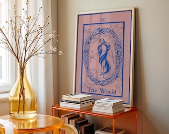 The World Tarot Poster – Vintage Tarot Card Digital Print, Spiritual Wall Art, Boho Bedroom Decor, Mystical Major Arcana Download