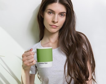 GREEN TEA Color Swatch Mug – Minimalist Tea Mug, Sage Green Ceramic Mug, Matcha Lover Gift, Modern Tea Cup, 11 oz Mug