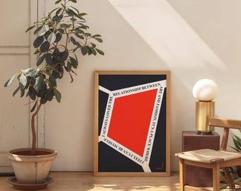 May include: A framed art print with a geometric design. The artwork features a red diamond shape on a black background, with white text that reads "I FEEL I CAN BE MYSELF" and "ART AND FASHION, IT'S A PLACE WHERE". The frame is made of wood.