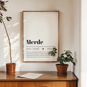 Póster del diccionario francés Merde – Arte mural imprimible divertido – Tipografía de jerga francesa – Descarga digital – Decoración minimalista