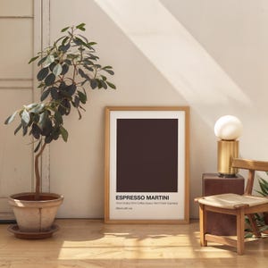 Póster de cóctel Espresso Martini: Impresión minimalista de recetas, arte de licor de café, decoración de pared para cocina, imprimible para bar, tarjeta de recetas moderna