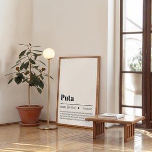 Poster Spaans woordenboek Puta – grappige afdrukbare muurkunst – Spaanse jargontypografie – digitale download – minimalistisch decor afbeelding 2