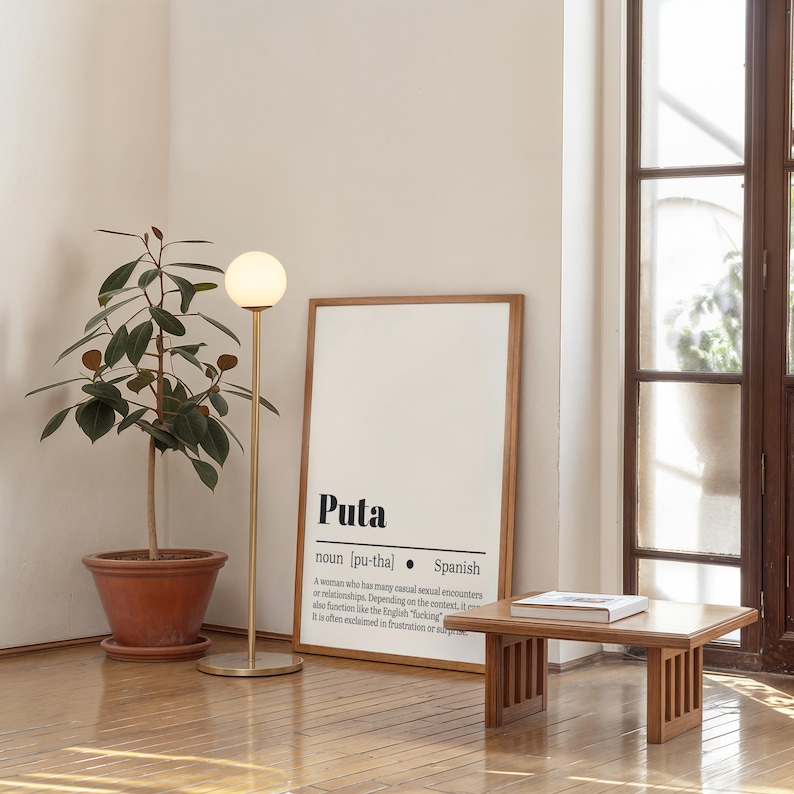 Poster Spaans woordenboek Puta – grappige afdrukbare muurkunst – Spaanse jargontypografie – digitale download – minimalistisch decor afbeelding 2