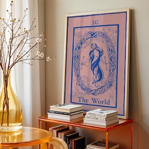 Poster dei Tarocchi del Mondo - Stampa di carte dei Tarocchi vintage, Arte murale spirituale, Decorazione per camera da letto boho, Arcani Maggiori mistici