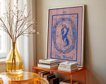The World Tarot Poster – Vintage Tarot Card Print, Spiritual Wall Art, Boho Bedroom Decor, Mystical Major Arcana