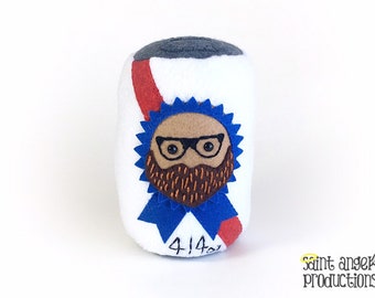 Hipster BeardCan, Beard Beer Can Stuffed Plush Nerd Glasses, 414 Milwaukee Pride, Bar Tavern Decor, Fiber Art, READY TO SHIP