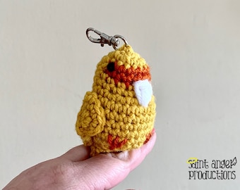 Crocheted Bird Keychain, Small Mustard Yellow Parrot Bird Amigurumi Bag Charm, Soft Handmade Plush, READY TO SHIP