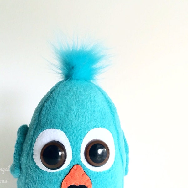 Teal Aqua Bird Plush, Cute Stuffed Blue Bird Plushie, READY TO SHIP