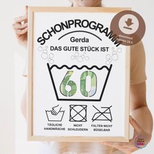 Personalisiertes Geldgeschenk zum 60. Geburtstag PDF | DIY Geschenk 60  Geburtstag Schonprogramm | Geldverpackung Waschanleitung A4