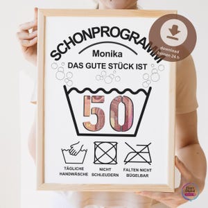 Personalisiertes Geldgeschenk zum 50. Geburtstag DIY | Schonend behandeln 50 | lustige Geldverpackung Waschanleitung PDF A4 Download