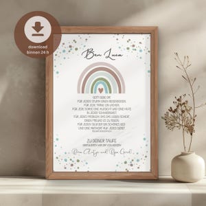 Imagen de regalo de bautizo personalizada | regalo de bautizo para niños | Cartel de bautizo DIY | Descargar PDF para imprimir | carta de patrocinio