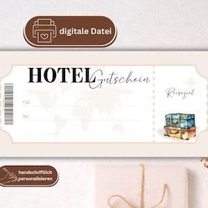 Bono de hotel PDF | Vale regalo hotel digital | Plantilla de vale de regalo | Bono de alojamiento en hotel descargar inmediatamente
