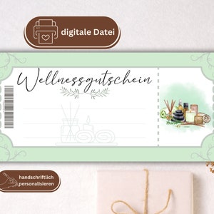 Bono bienestar PDF | Vale de spa digital | Plantilla de vale de regalo para masajes | El cupón se puede personalizar y descargarlo inmediatamente.
