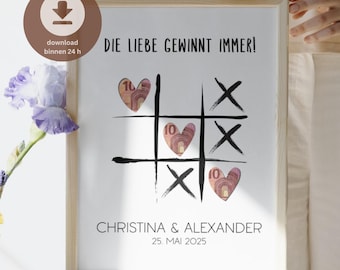 Digital money gift for a wedding | Wedding gift money | Personalized wedding poster | DIY Tic Tac Toe | Love always wins