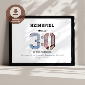 Sportliches Geldgeschenk zum 30 Geburtstag PDF personalisiert | Fußball Geburtstagsgeschenk mit Zahl 30 zum Ausschneiden | A4 Download