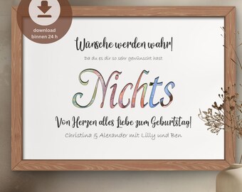 Nothing birthday present personalized | digital cash gift | gift idea nothing wanted | funny gift | PDF download for printing