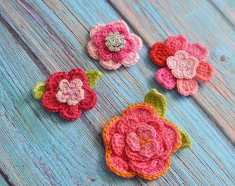 New! Set of 4pcs handmade crochet flowers--mix colors (CT2006)