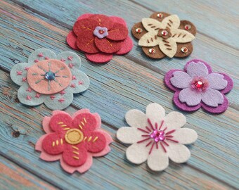 New! Set of 6pcs handmade felt flowers--mix colors (CL675)