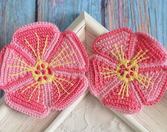 New! Set of 2 pieces handmade crochet flower--pink (CL2060)