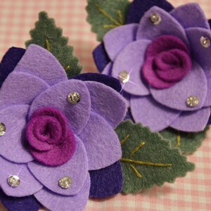 Set of 4pcs handmade felt flower with leaves--hyacinth/passion (FT346so)