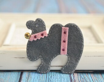New! One piece handmade felt camel w/Swarovski crystal--gray  (CL800)
