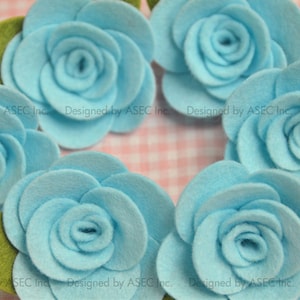 Set of 6pcs felt flower--blue (FT982)