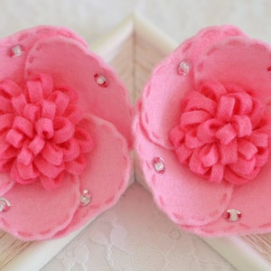 New! Set of 2pcs large felt flower-baby pink/dark carnation (FT645)