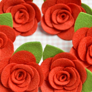 Set of 3pcs felt flower--devil red (FT982)