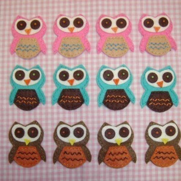 Set of 12pcs handmade felt owl--mix colors (FT775)