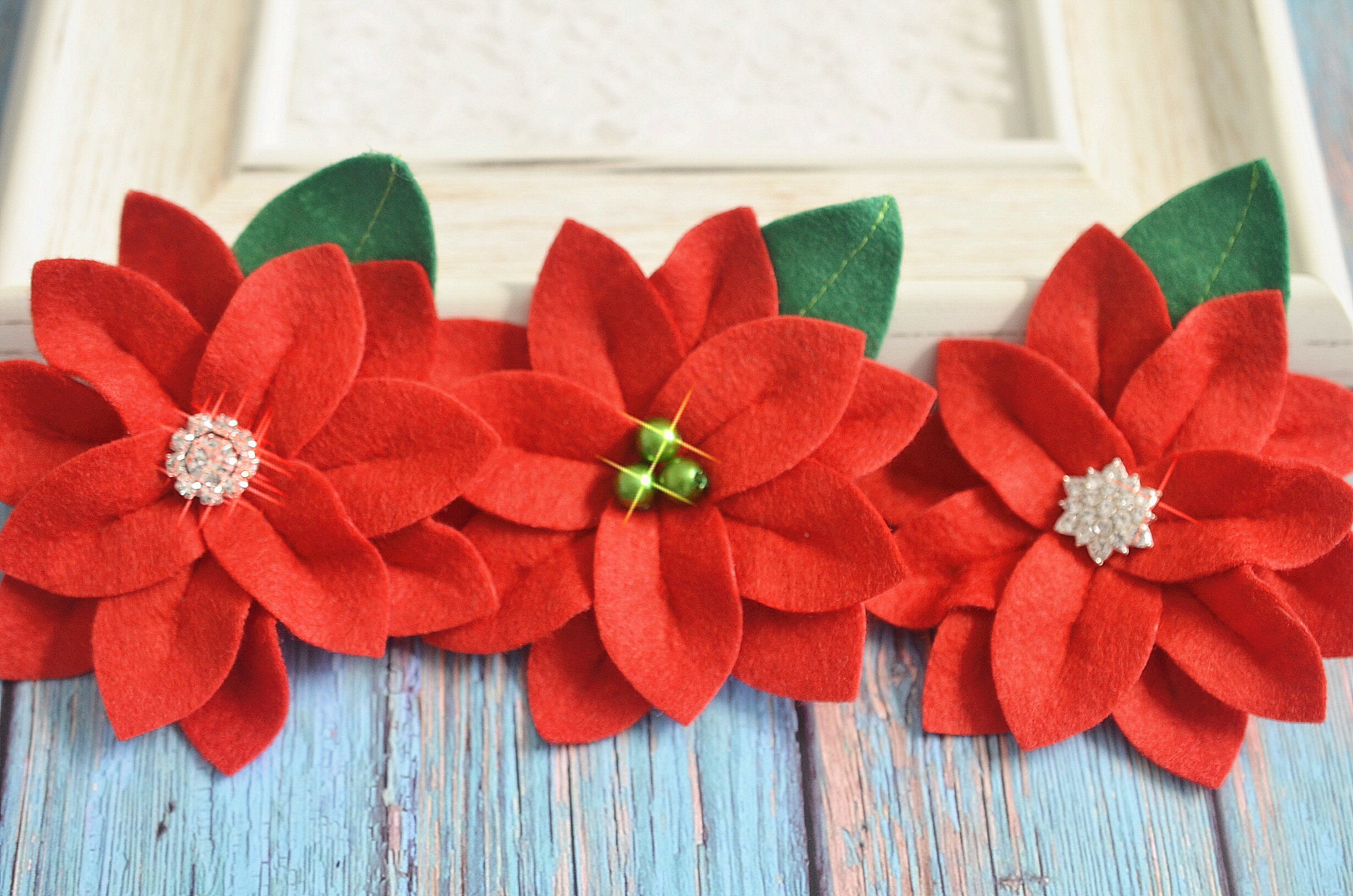New Christmas Flowers Set of 3pcs Handmade Felt Christmas Etsy
