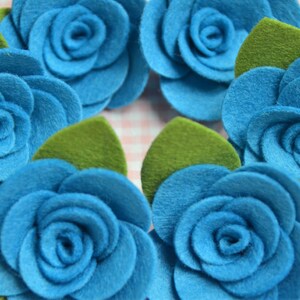 Set of 6pcs felt flower--vivid turquoise (FT982)