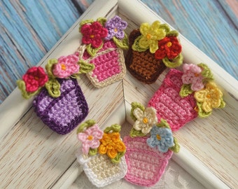 New! Set of 6pcs handmade crochet vase with flowers--mix colors (CT1231)
