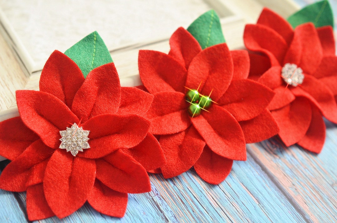 New Christmas Flowers Set of 3pcs Handmade Felt Christmas Flower With