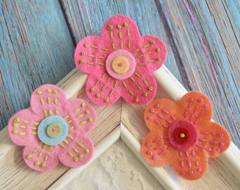 NEW! Set of 3pcs handmade felt flowers--mix colors (CL3460)