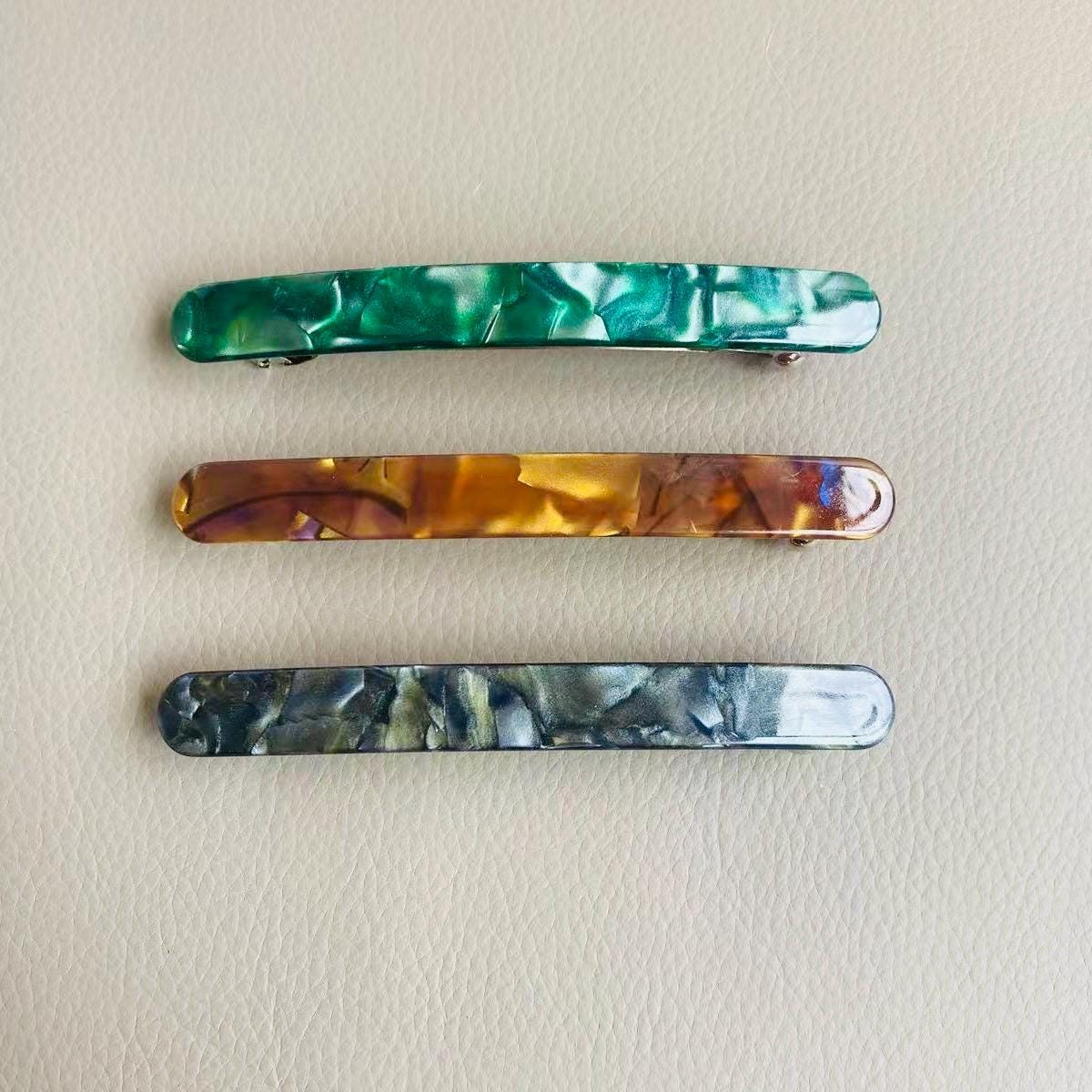 Acetate Hair Barrettes with Chrome Plating, French Wavy Design, 4-Pack Modern French Hair Barrette Collection Matte Finish Large 4  main image 3