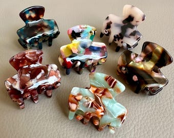 Set di 2 mini fermagli per capelli in acetato francese / Piccoli fermagli quadrati vintage per frangia e nuca / 3,5 cm