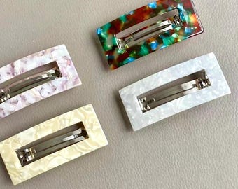 ヴィンテージべっ甲ヘアクリップ：フランス製アセテートバレッタ、ミニマルなクロー