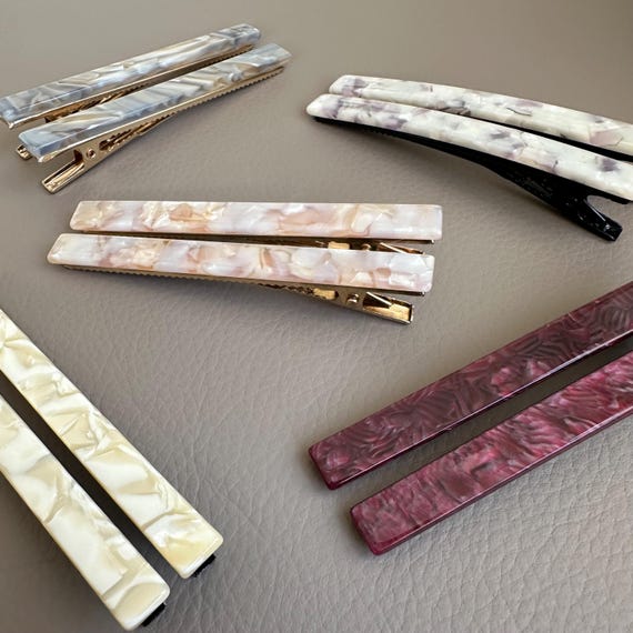French Minimalist Acetate Hair Clips, Barrettes for Women, Hair Pins for Bangs, Chic Everyday Hair Accessories, 3.15-inch Set of 2