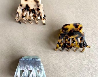 Pinza para el cabello de acetato con estampado de leopardo: estilo retro francés, 6 cm (2,4 pulgadas)