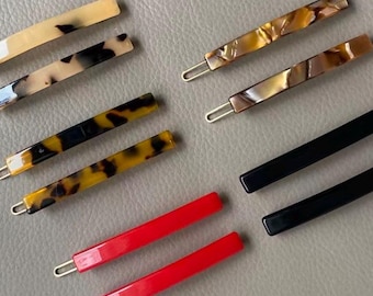 Lot de 2 pinces à cheveux en acétate français, barrette grenouille minimaliste, style écaille de tortue rétro