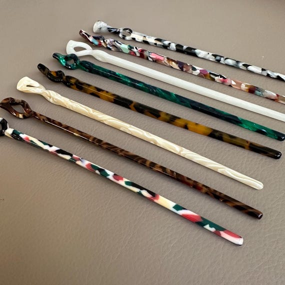 French Style Twisted Acetate Hair Stick, Modern Minimal Hair Pin for Low Bun, Lightweight Hair Accessory Gift for Her
