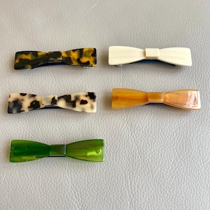 French Bow Hair Clip – Elegant Acetate Barrettes for Women | Small Minimalist Side Clip for Bangs & Half Up Styles | 2.9 in