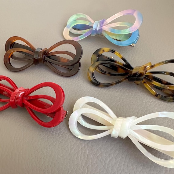 Cute Acetate Bow Hair Clip for Women, Double-Layer Ribbon Side Clip, Sweet Hollow Bowknot Barrette, Minimalist Duckbill Clip, Everyday Cute
